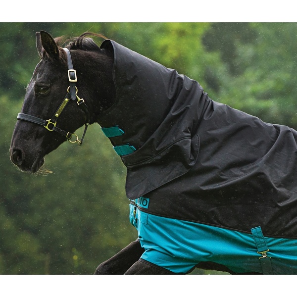 Manta impermeable exterior con cubrecuello Negro-Turquesa. REF 009114 - Imagen 2